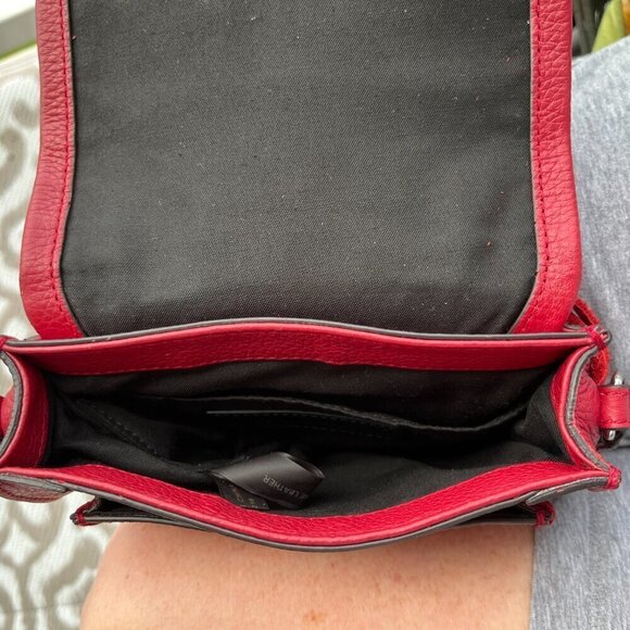 Rebecca Minkoff Crossbody Saddle Bag Pebble Leather Whip Stitch Detail Burgundy - Picture 6 of 16
